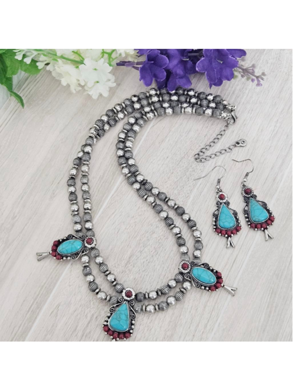 Shyanne Turquoise/Red Fashion Western Necklace Earring Set